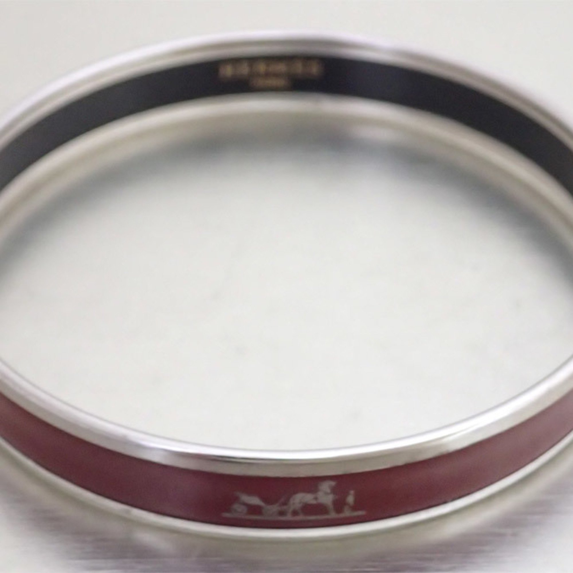 Hermes Bangle Cloisonne Silver X Dark Red Metal Material Enamel Bracelet Women's